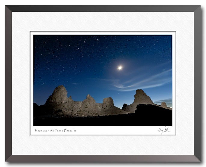 Moon setting behind the Trona Pinnacles in California